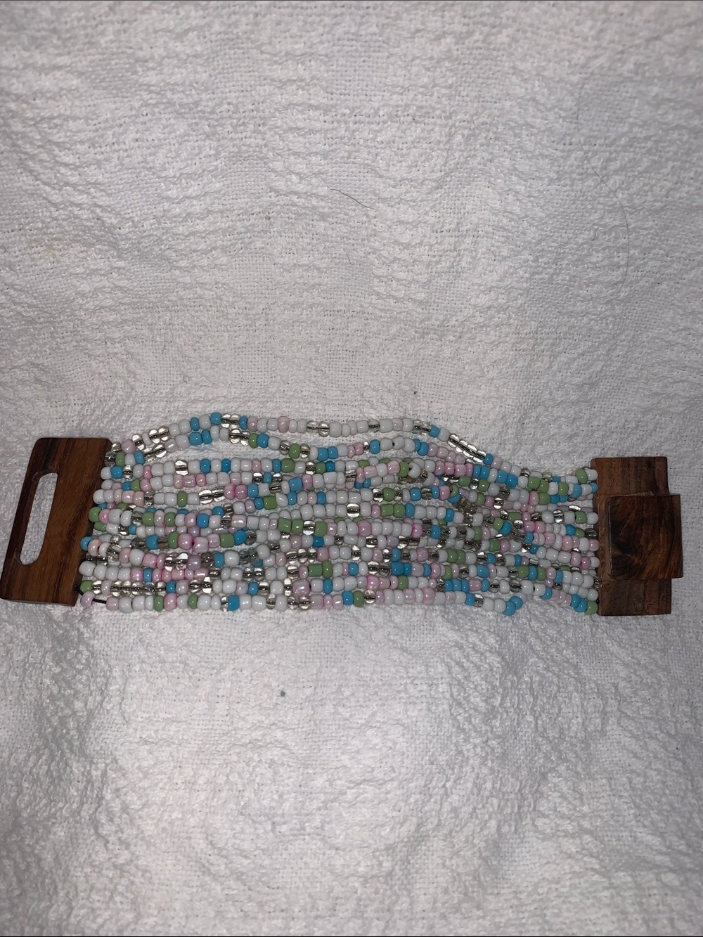Multi-Color Beaded Stretch Bracelet with Wooden Accent